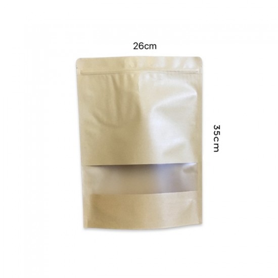 (26X35CM+5 )BOLSAS DOYPACK KRAFT CON CIERRE Y VENTANA x 1 unidad