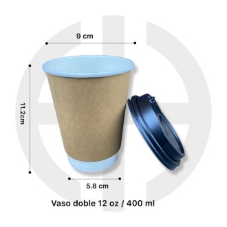 vaso doble 12oz con tapa 100 unids
