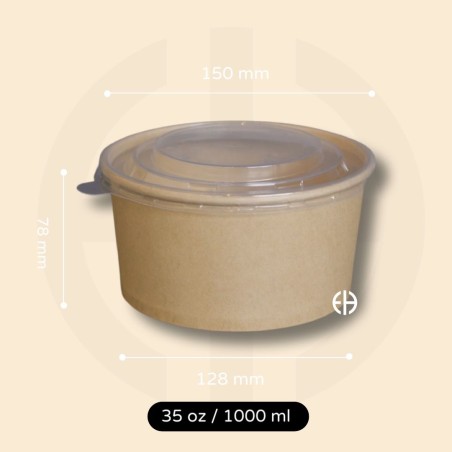 bowl kraft 1000 ml con tapa pp 50 unids