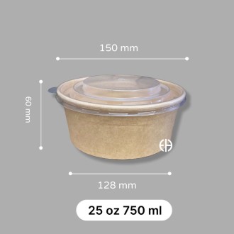 bowl kraft 750 ml con tapa pp 50 unids