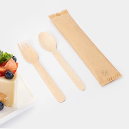 SET CUBIERTOS DE MADERA cuchara  denedor 16cm 100 unids